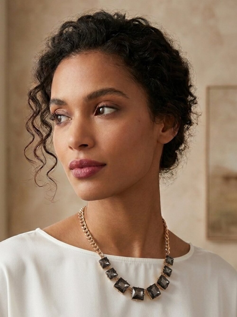 French Connection Square Stone Frontal Necklace 18 (Black Diamond) Necklace